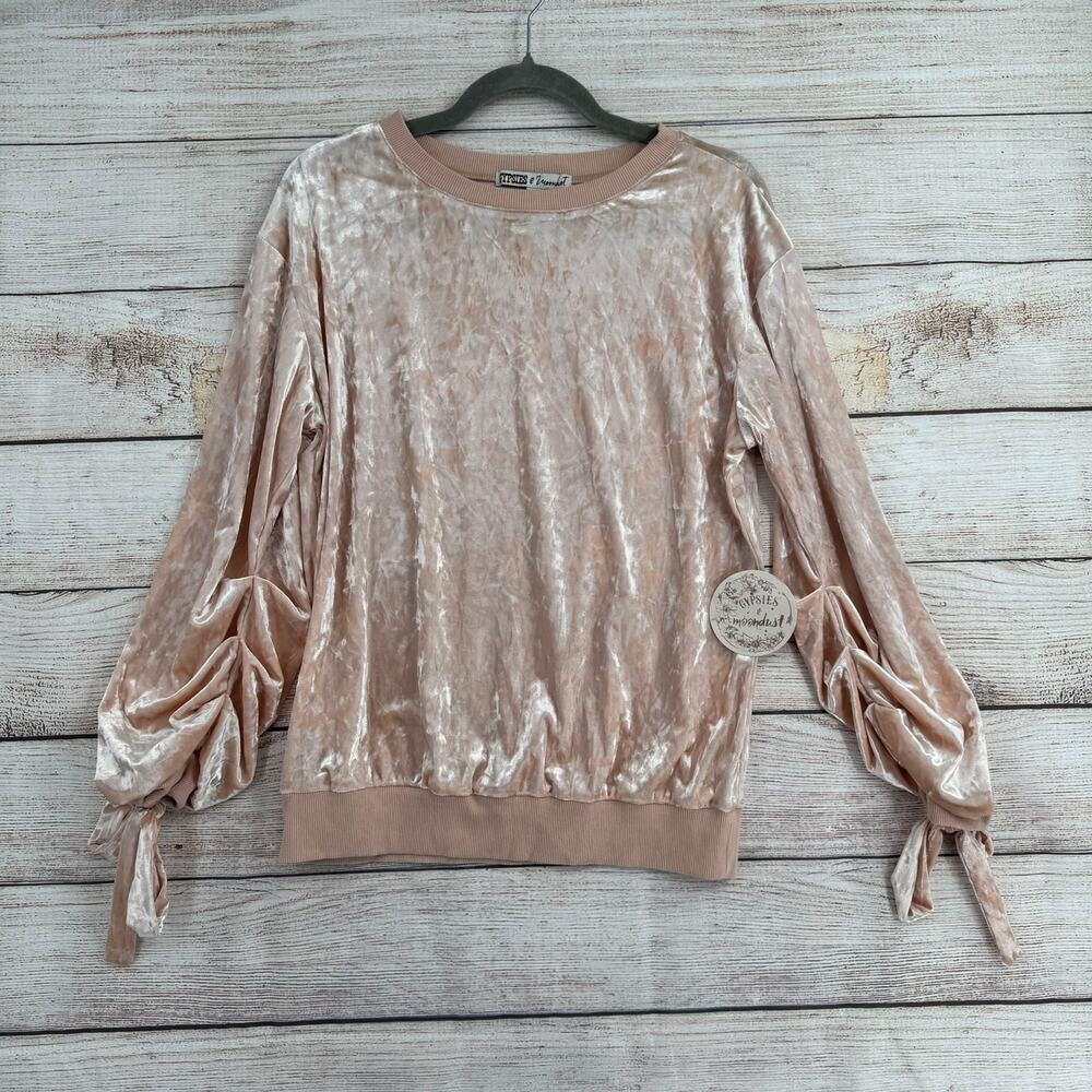 Gypsies & Moondust Velvet Wrist Tie Blouse Womens Medium Pink NEW